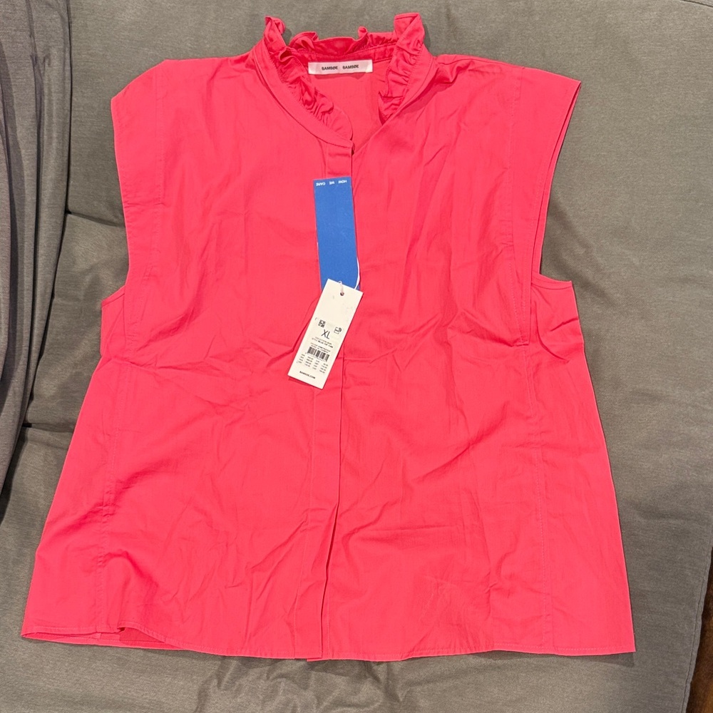 Vibrant Pink Ruffle Neck Blouse
